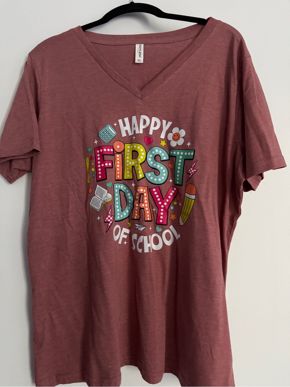Happy First Day of School V-Neck Tee - Mauve